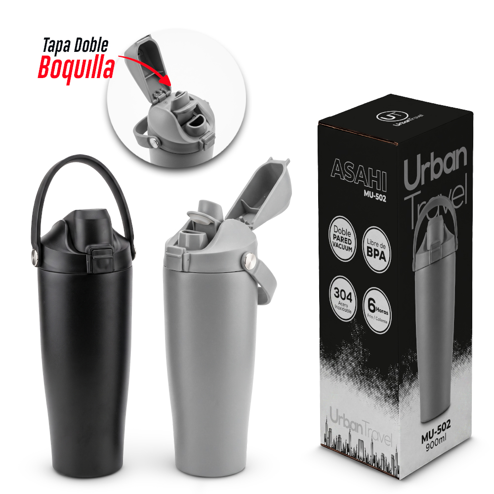 MUG METÁLICO ASAHI URBAN TRAVEL 900ML